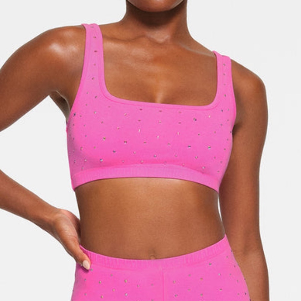 Outdoor Rhinestone Wide Neck Bralette - Taffy